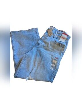 Levi’s High Rise Wide Leg Ankle Jeans 32x27 Light Wash Boyfriend Stretch Y2K NWT